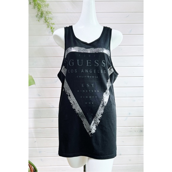 EUC Guess Los Angeles Long Tank Top | Tunic Length | Black & Silver | Medium - Picture 1 of 10